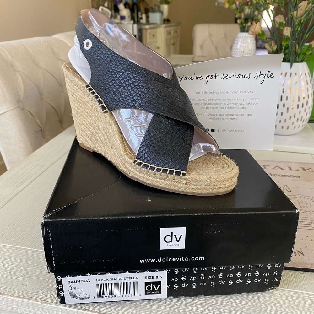NEW DOLCE VITA BLACK SNAKE STELLA SAUNDRA WEDGE